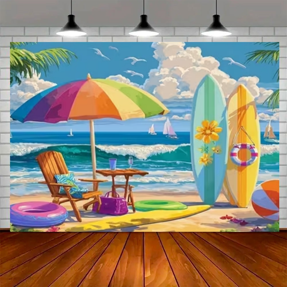 Summer Surfboard Theme Backdro - Outdoor Sport Background recension och pris